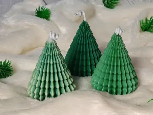 Set of 3 Ribbed Christmas Tree Candles