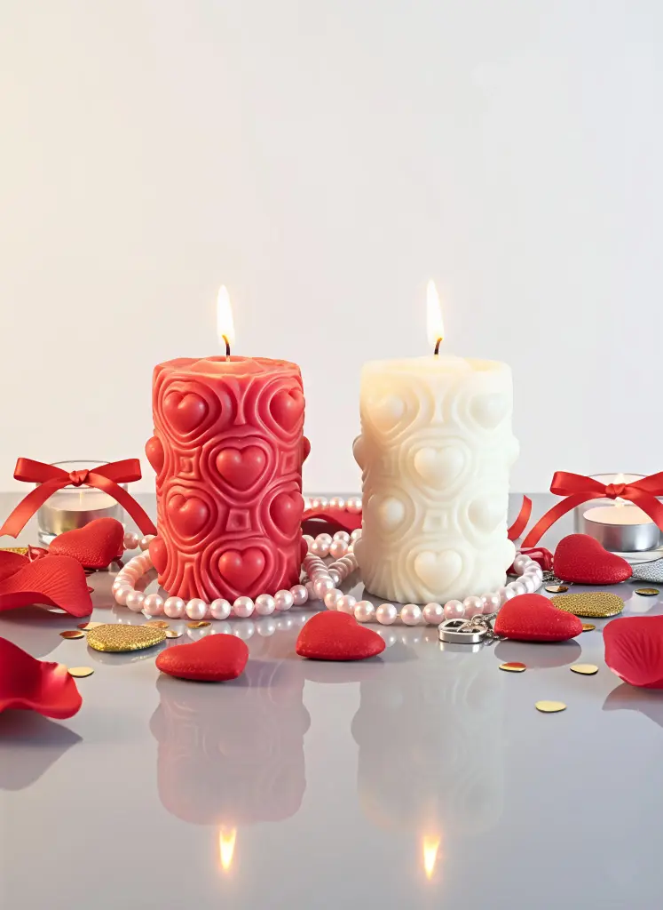 Heart Textured Pillar Candles, Set of 2